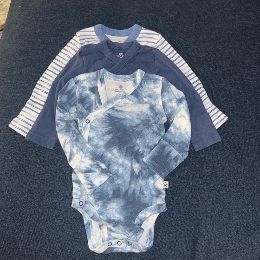 Honest Company Blue, Tie-Dye, and Striped Baby Onesies Set